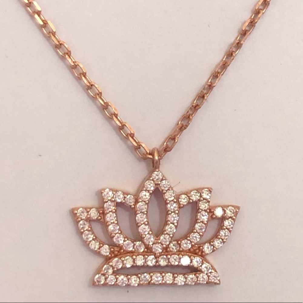 925 silver lotus necklace 14k rose gold plated clear cubic zirconia cz stones